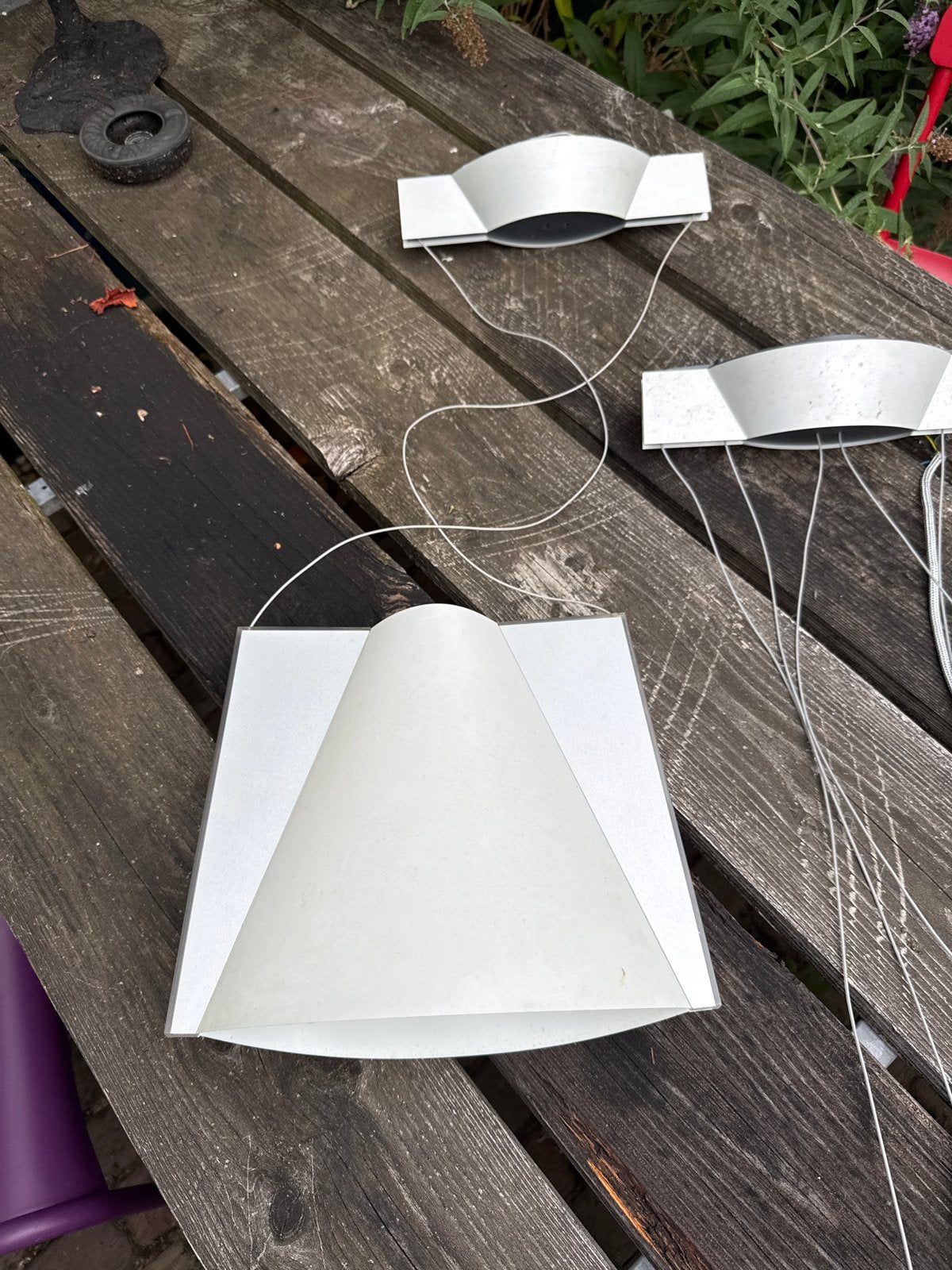 Tre Ci Luce Pendellampen met aluminium en kunststof kap, Ophalen, Gebruikt, Metaal, Overige fittingen