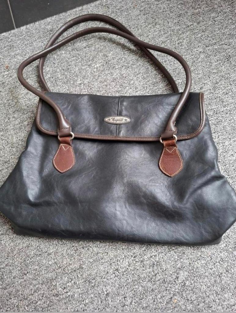 Esprit leren handtas zwart/bruin, Sieraden, Tassen en Uiterlijk, Tassen | Damestassen, Ophalen of Verzenden, Gebruikt, Bruin, Handtas