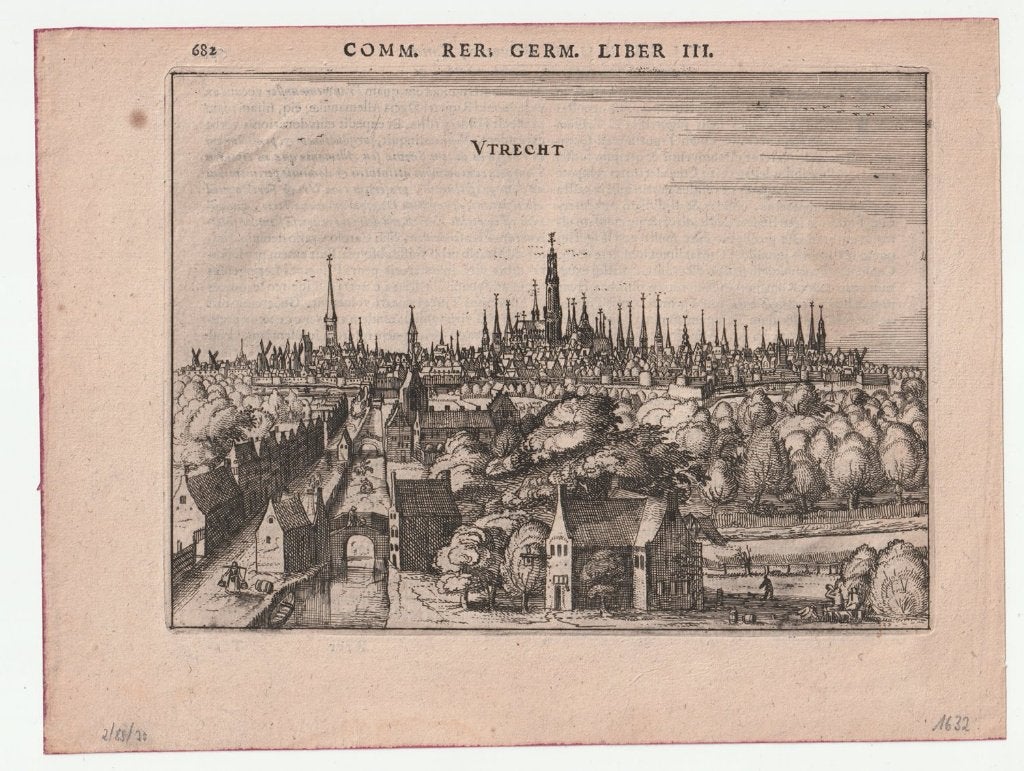 Utrecht stadgezicht gravure uit 1616 P. Bertius, Verzenden, Stadsgezicht, Gravure, 1600 - 1699