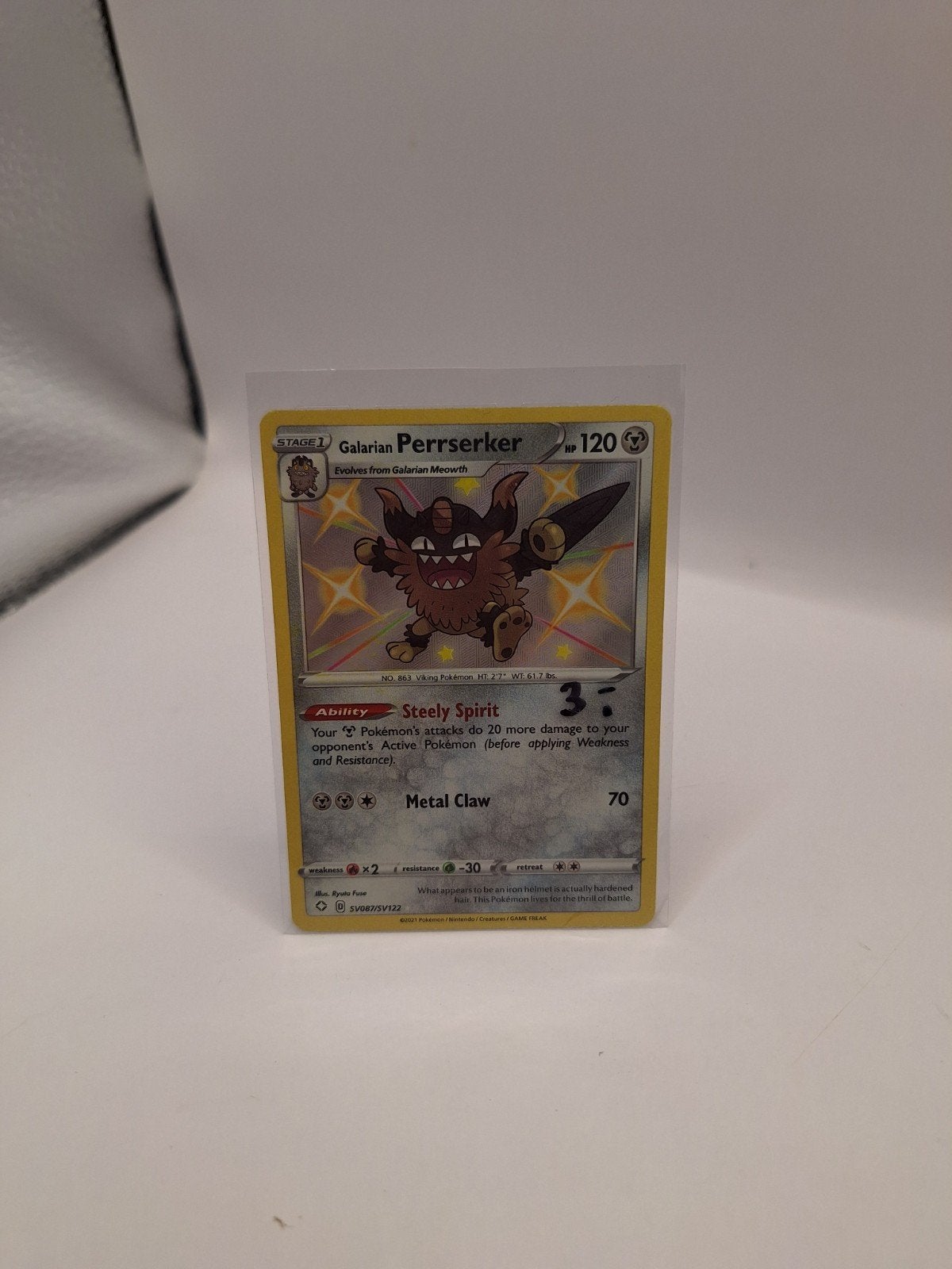 Galarian Perrserker SV087/SV122 Shining Fates Pokémon Kaart, Ophalen of Verzenden, Nieuw, Losse kaart, Foil