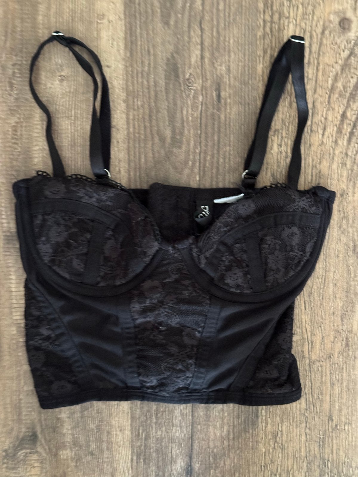 H&M Divided Zwarte Kant Bustier Korset Top XXS, Ophalen of Verzenden, Zwart, Body of Korset