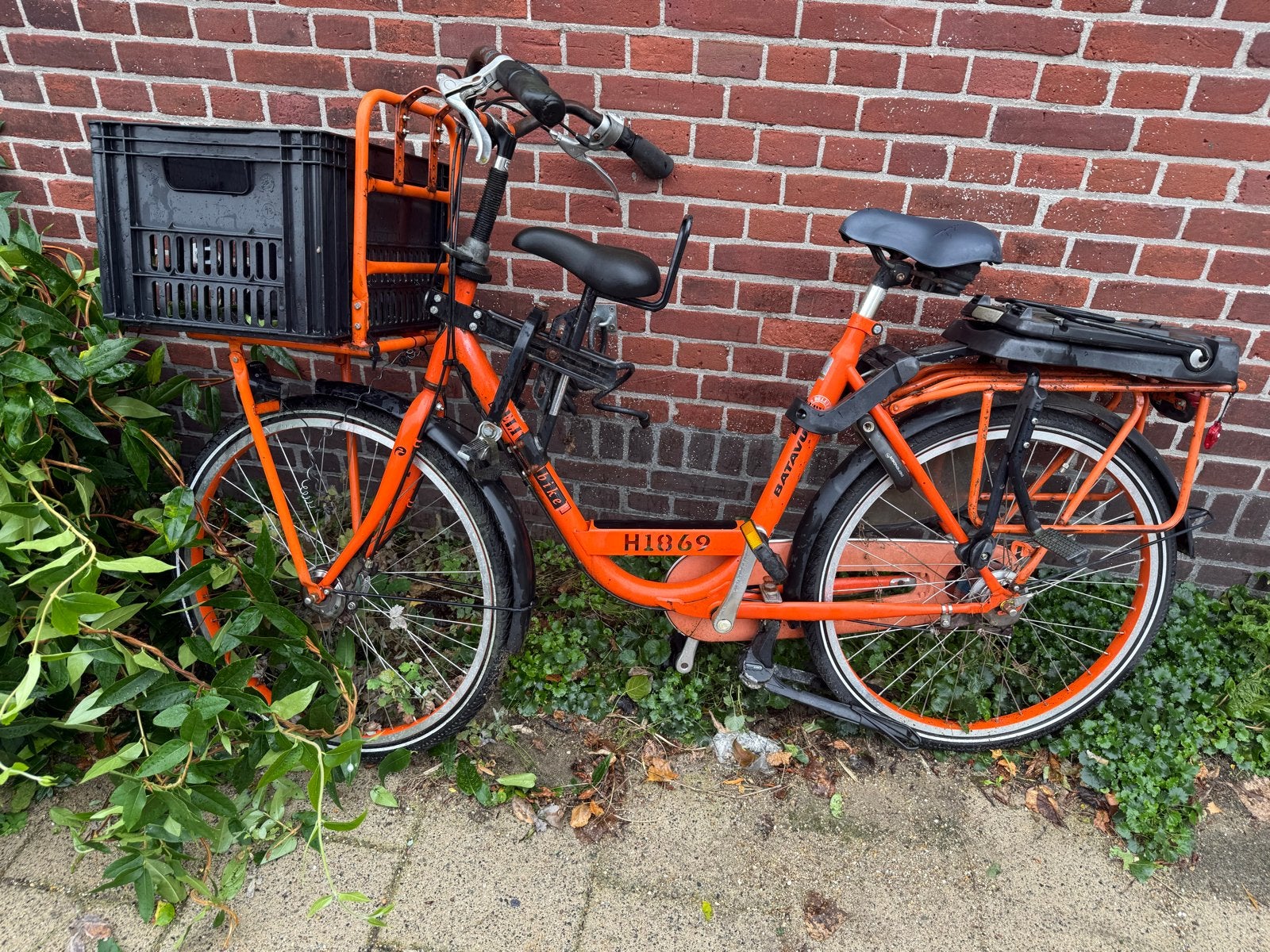 Batavus transportfiets met krat, kinderzitje en stangzitje, Ophalen, Velgrem, Batavus, 50 tot 53 cm