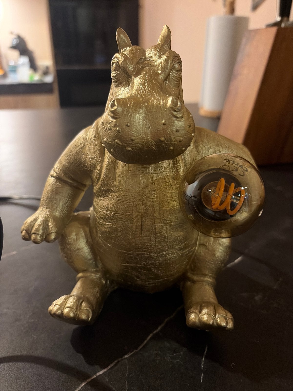 Gouden Nijlpaard Tafellamp met Edison Lamp, Figuurlamp, Goud, Zo goed als nieuw, Modern