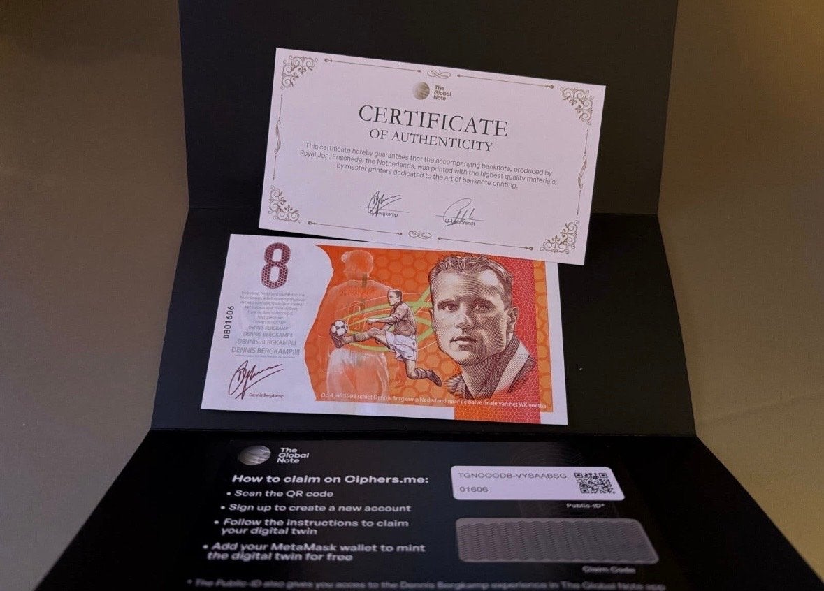 Dennis Bergkamp Global Note met Certificaat van Echtheid, Verzamelen, Ophalen, Nieuw