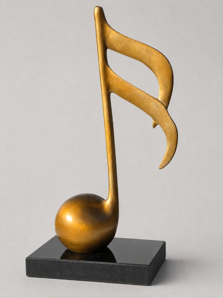 MUZIEKNOOT / Bronzen beeld op marmeren voet, Ophalen of Verzenden, Handgemaakt, Brons, Beeld