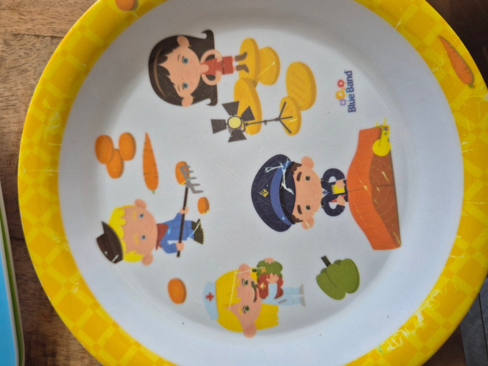 Blue Band kinderbordje met vrolijke figuren, Kunststof, Gebruikt, Overige merken, Ophalen of Verzenden