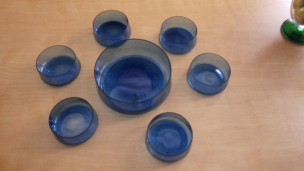 mooie blauwe vintage dessert-set van glas, Ophalen of Verzenden, Overige typen