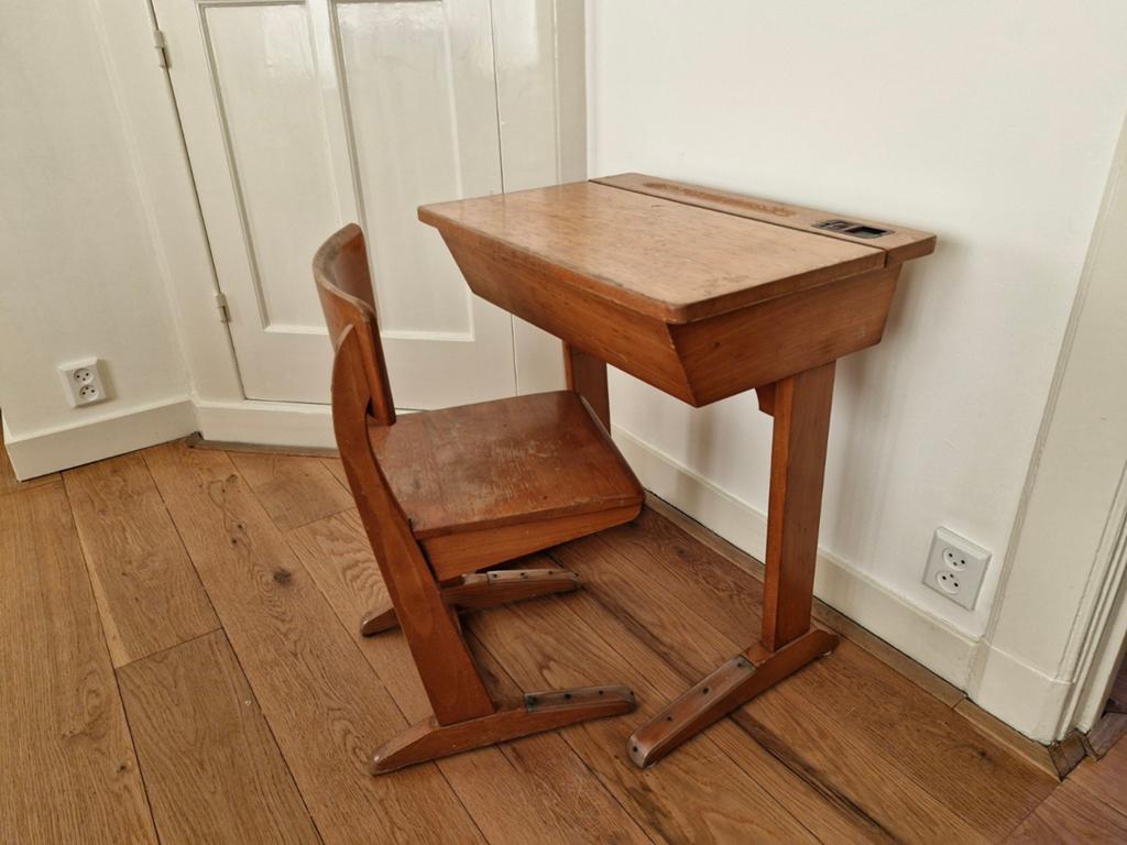 Casala schoolbankje jaren '60 bureau en stoel, Ophalen, Gebruikt, Tafel(s) en Stoel(en)
