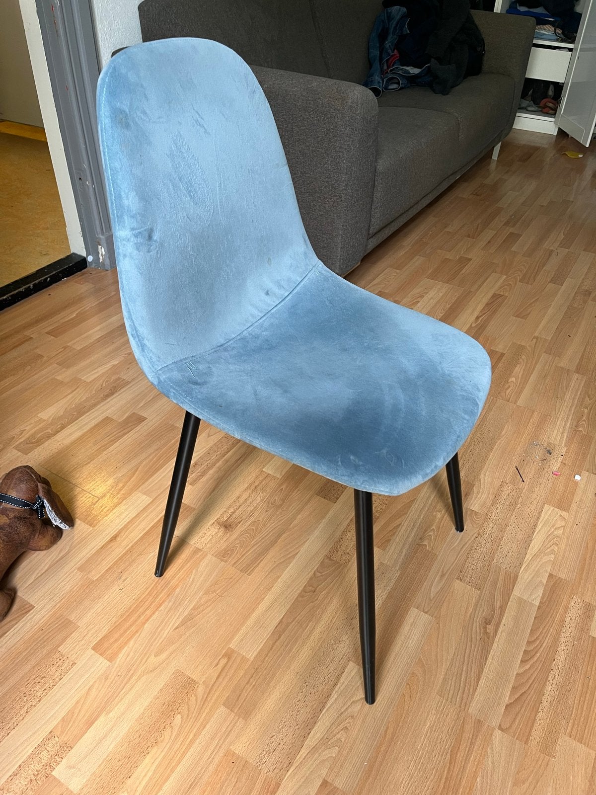 Blauwe fluwelen eetkamerstoel - Gebruikt, Gebruikt, Blauw, Ophalen of Verzenden, Eén