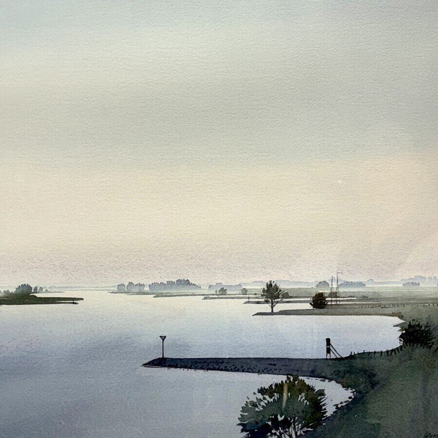 Gerrit Neven (1939) - riviergezicht, 1984, Antiek en Kunst, Ophalen of Verzenden