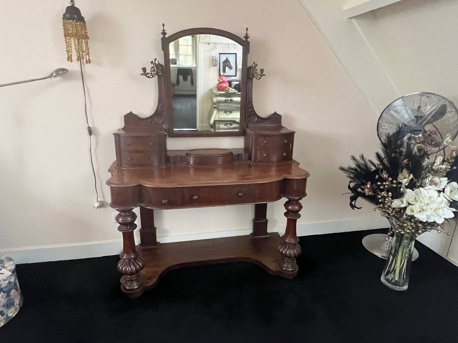 Antieke Mahonie Toilettafel met Spiegel - Victoriaans, Ophalen