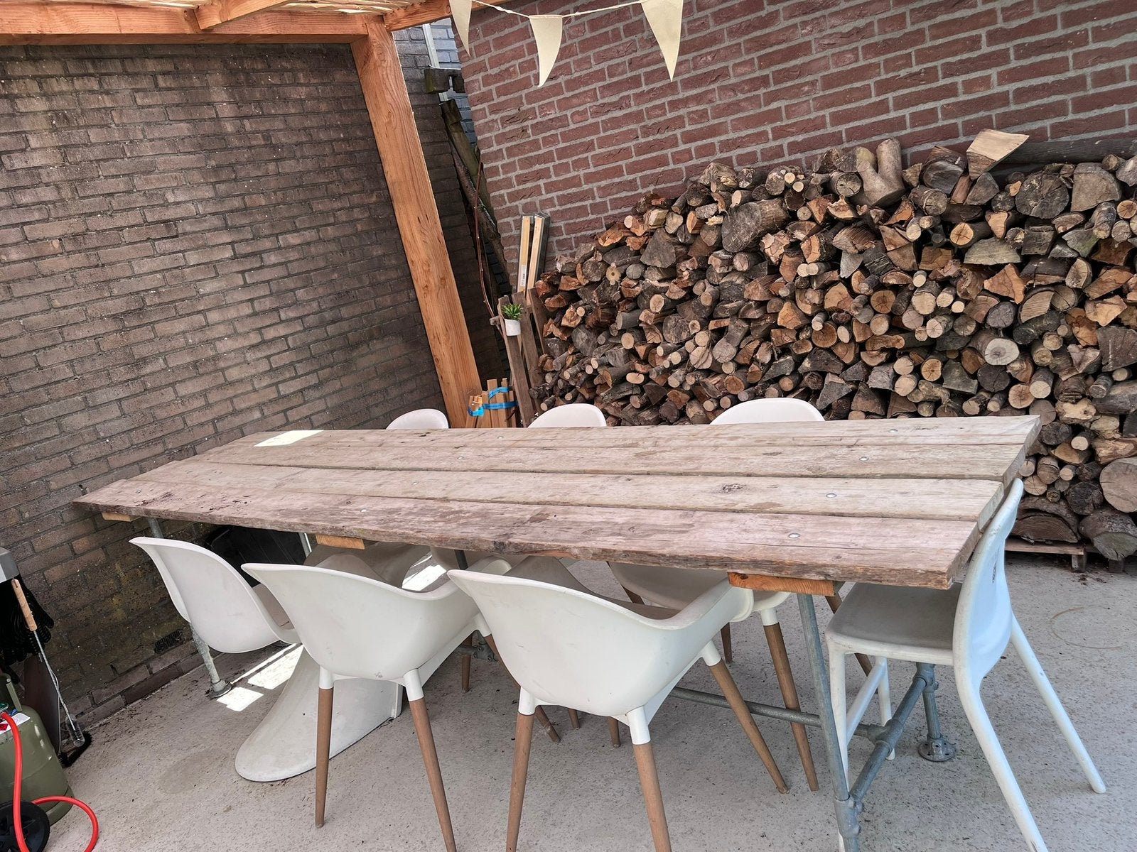 Steigerhouten tuintafel 300x80, Tuin en Terras, Tuintafels, Ophalen, Gebruikt, Rechthoekig, Hout
