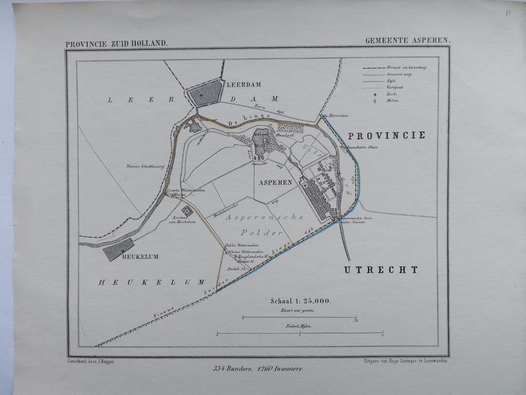 11 / Asperen Leerdam  Heukelum Litho uit 1865 van J. Kuyper, Antiek en Kunst, Ophalen of Verzenden