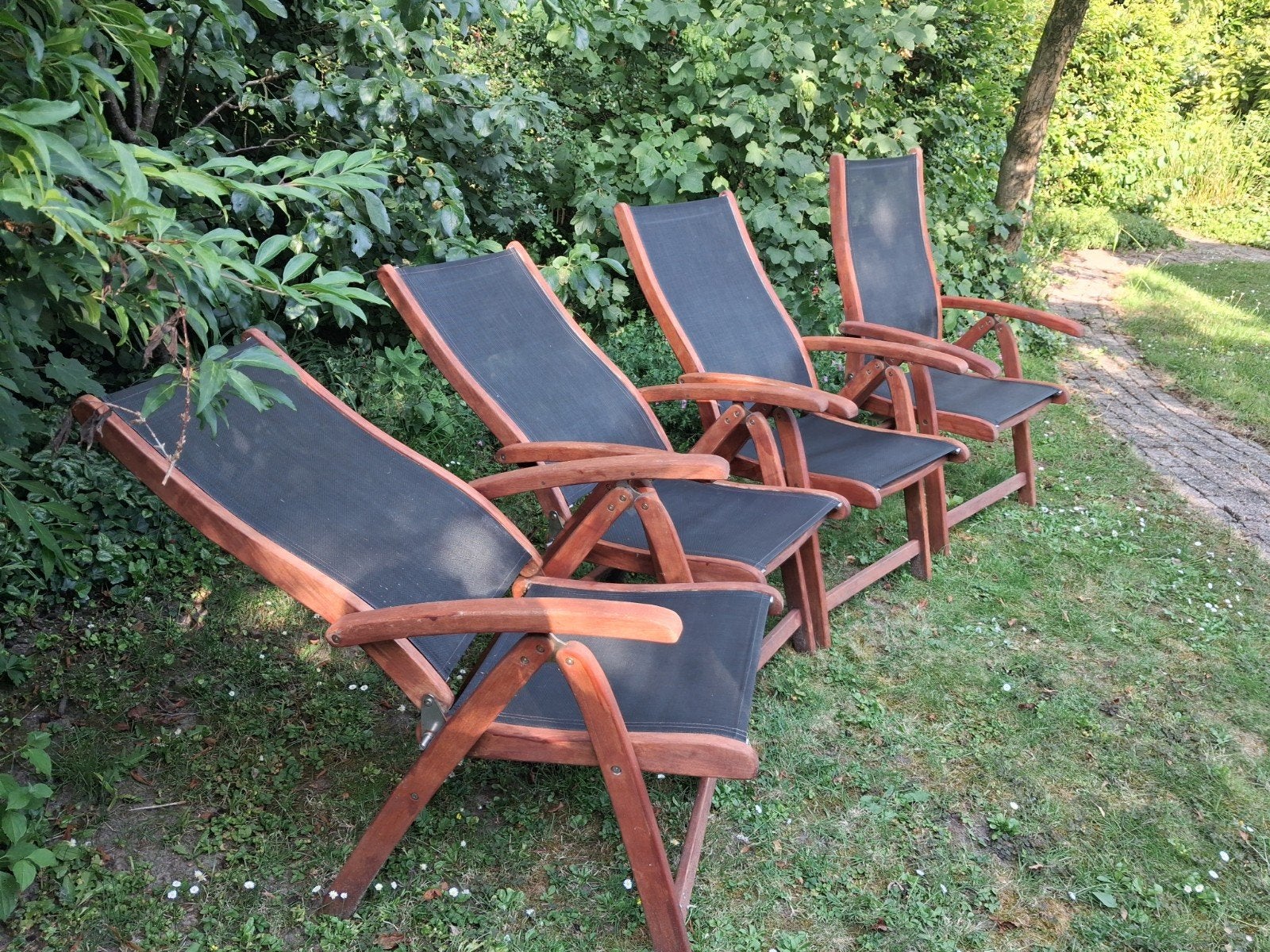 Exotan Teakhouten Tuinstoelen - Verstelbaar en Inklapbaar, Ophalen, Gebruikt, Teakhout, Verstelbaar