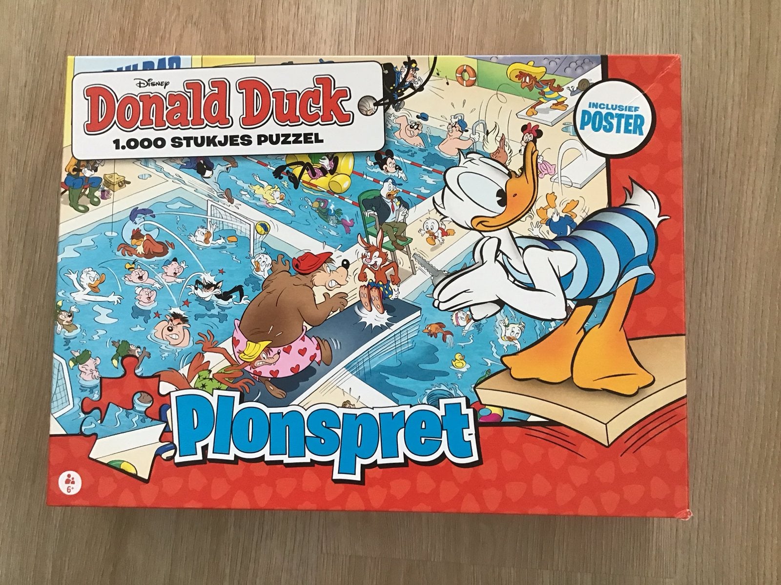 Donald Duck puzzel Plonspret 1000 stukjes incl poster, Ophalen of Verzenden, 500 t/m 1500 stukjes, Zo goed als nieuw, Legpuzzel