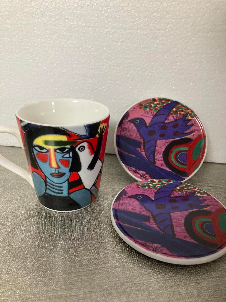Corneille Beker en Onderzetters - Kunstzinnig Servies, Keramiek, Ophalen of Verzenden, Zo goed als nieuw, Overige stijlen