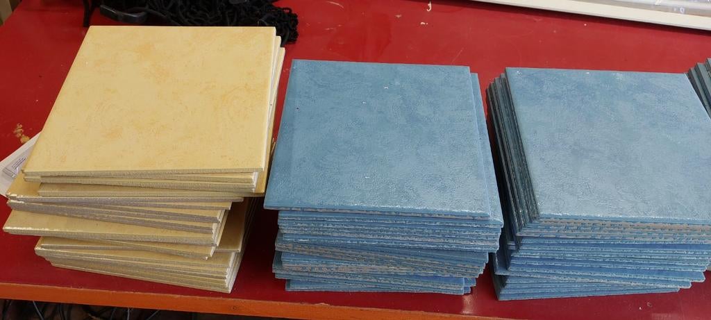 Vloertegels 20x20 blauw en geel, Doe-het-zelf en Verbouw, Tegels, Ophalen, Keramiek, Nieuw, 20 tot 40 cm