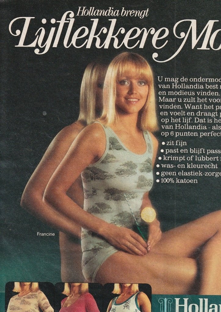 Retro reclame 1975 Hollandia dames ondergoed vrolijke setjes, Verzenden, Overige typen