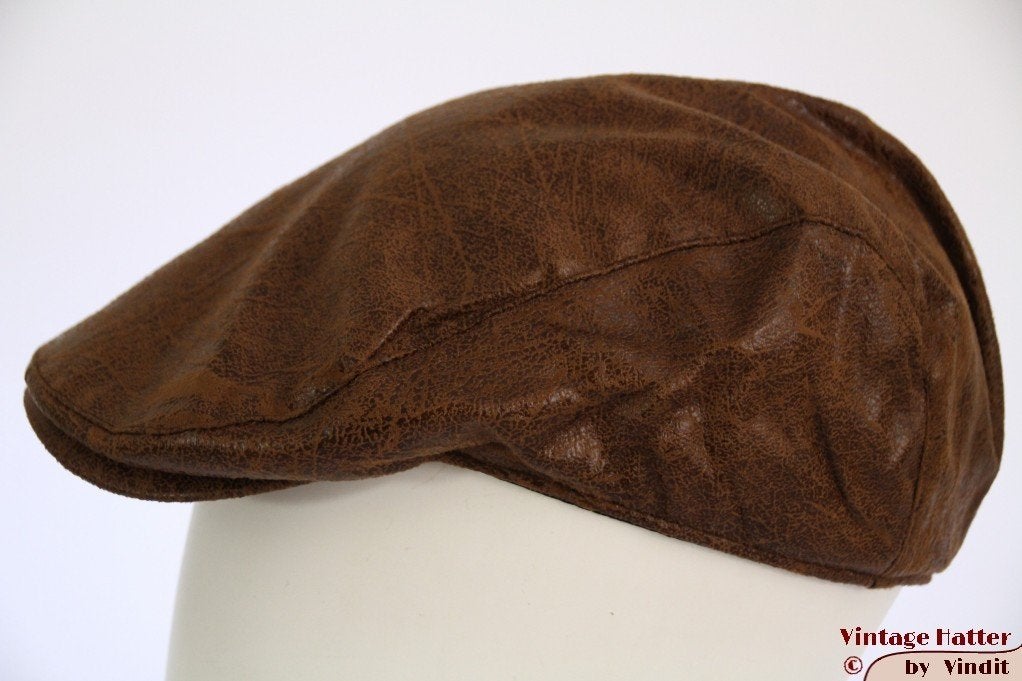 Flatcap Platte pet Hawkins bruin ruw leer-look 59 en 60 New, 60 cm (XL, 7½ inch) of meer, Nieuw, Ophalen of Verzenden, Pet