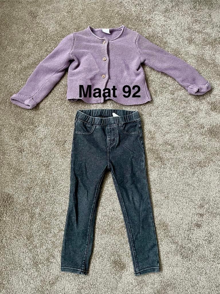 Setje Zwart/grijze jegging Zara + paars vest Hema Maat 92, Ophalen of Verzenden, Zo goed als nieuw, Meisje, Setje