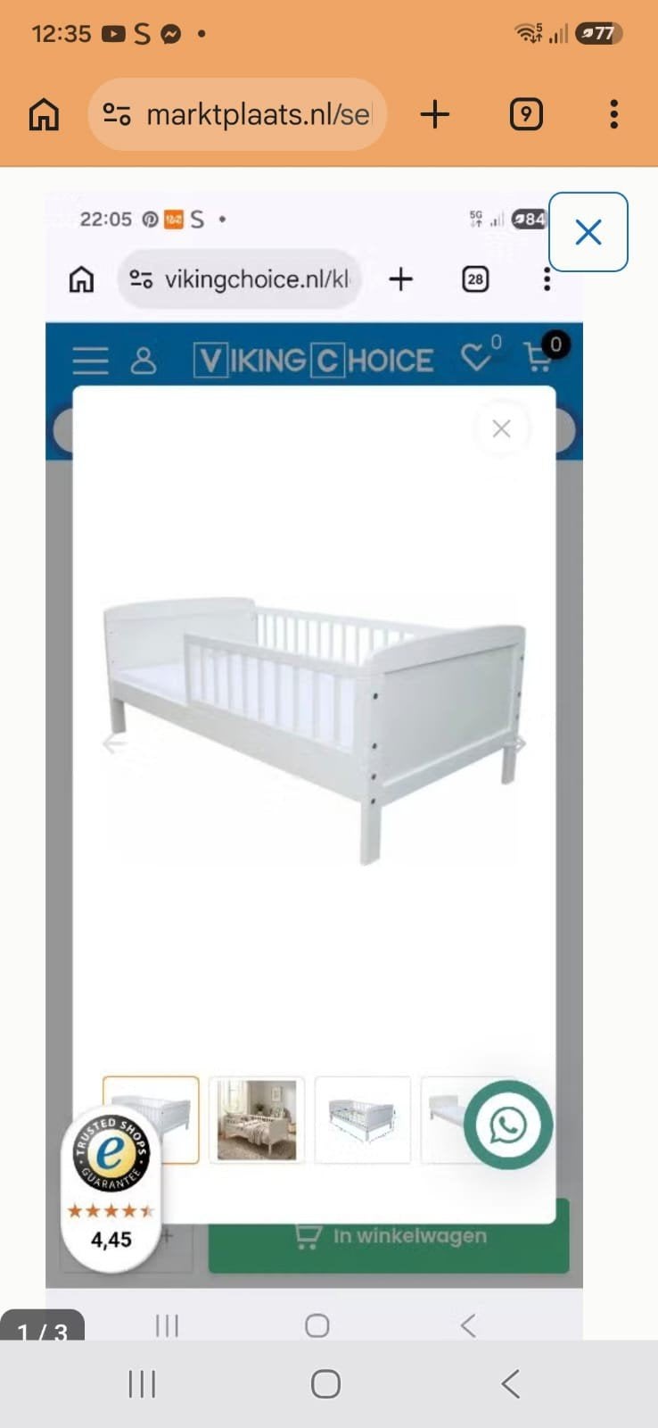 Wit kleuterbed - Zo goed als nieuw, 90 cm, Eenpersoons, Wit, Ophalen of Verzenden