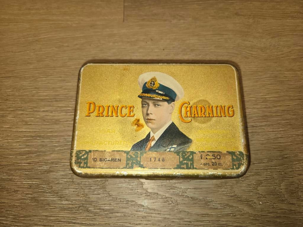 sigarenblikje 'Prince Charming' - zeldzaam verzamelo, Verzamelen, Blikken, Ophalen of Verzenden, Gebruikt, Overige, Overige merken