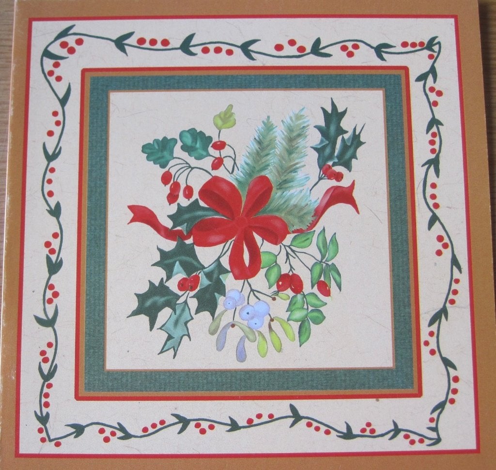 zes dubbele nieuwe kerstkaarten met kersttak - hulst -besjes, Ophalen of Verzenden, Nieuw