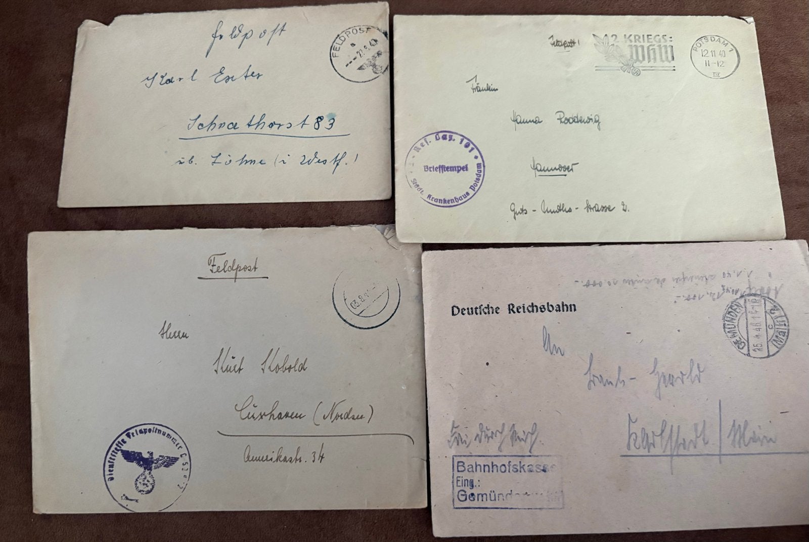 4 historische Duitse enveloppen, Tweede Wereldoorlog, Ophalen of Verzenden