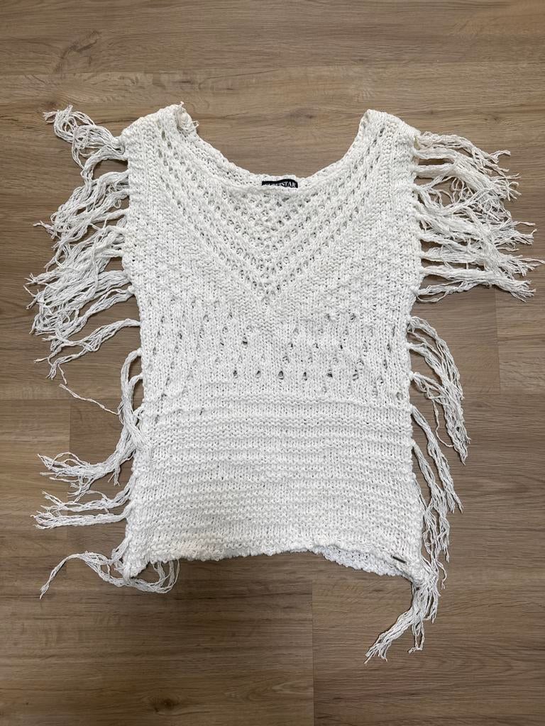 Witte gehaakte top met franjes van Superstar, maat M, Wit, Zo goed als nieuw, Zonder mouw, Ophalen