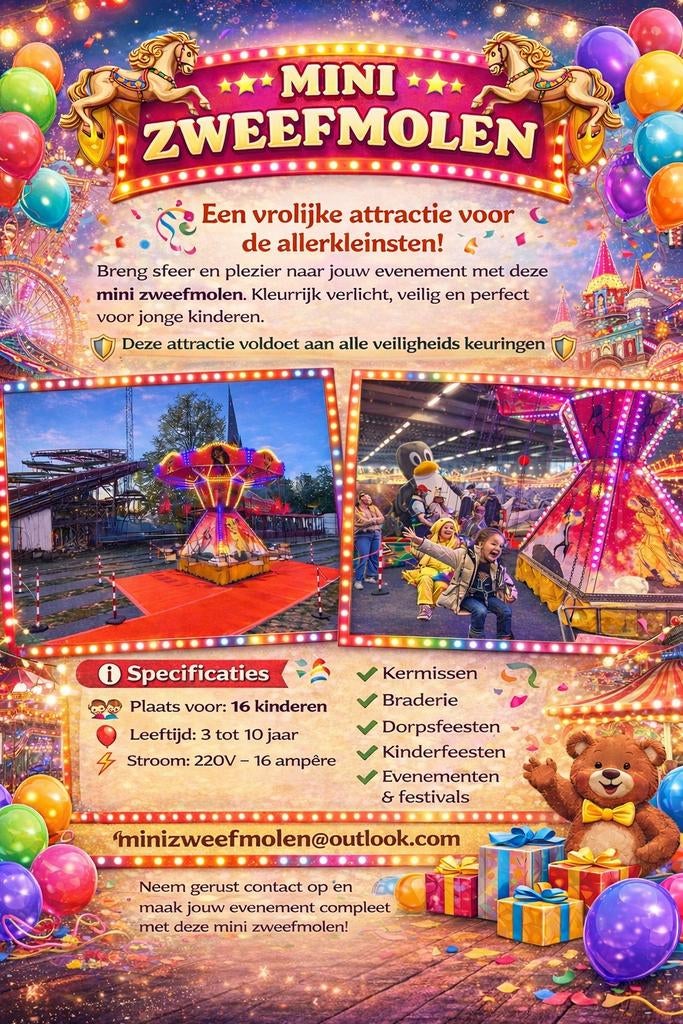 Zweefmolen op uw evenement kermis braderie festival feest, Hobby en Vrije tijd, Ophalen