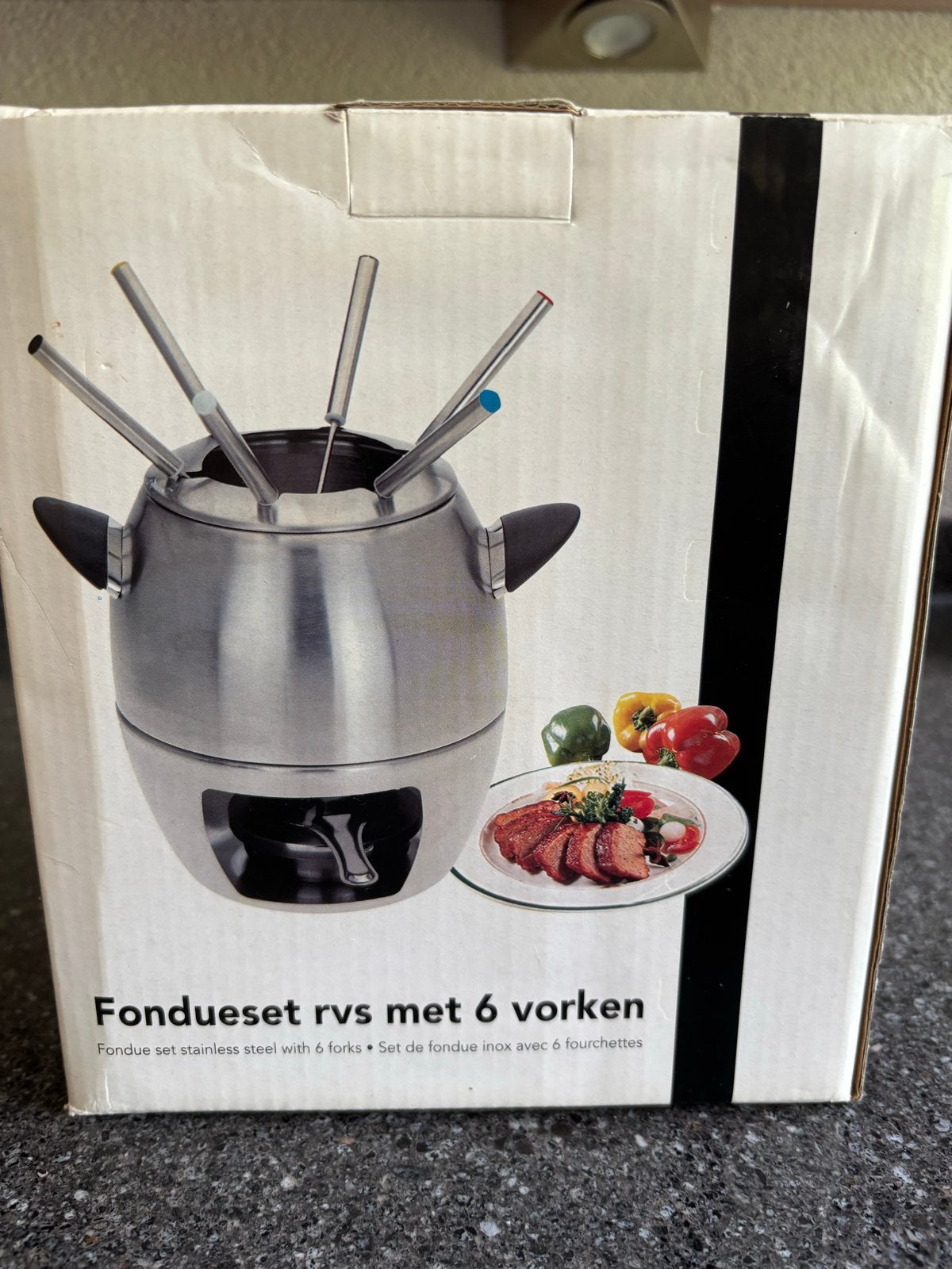 RVS Fondueset met 6 vorken, Witgoed en Apparatuur, Ophalen, Nieuw, Brander, Fondueset