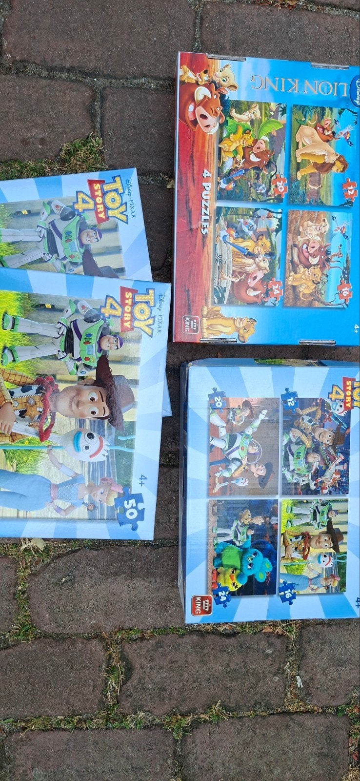 Disney Puzzels: Lion King & Toy Story 4 (4-in-1 sets), Ophalen of Verzenden, Minder dan 500 stukjes, Gebruikt, Legpuzzel