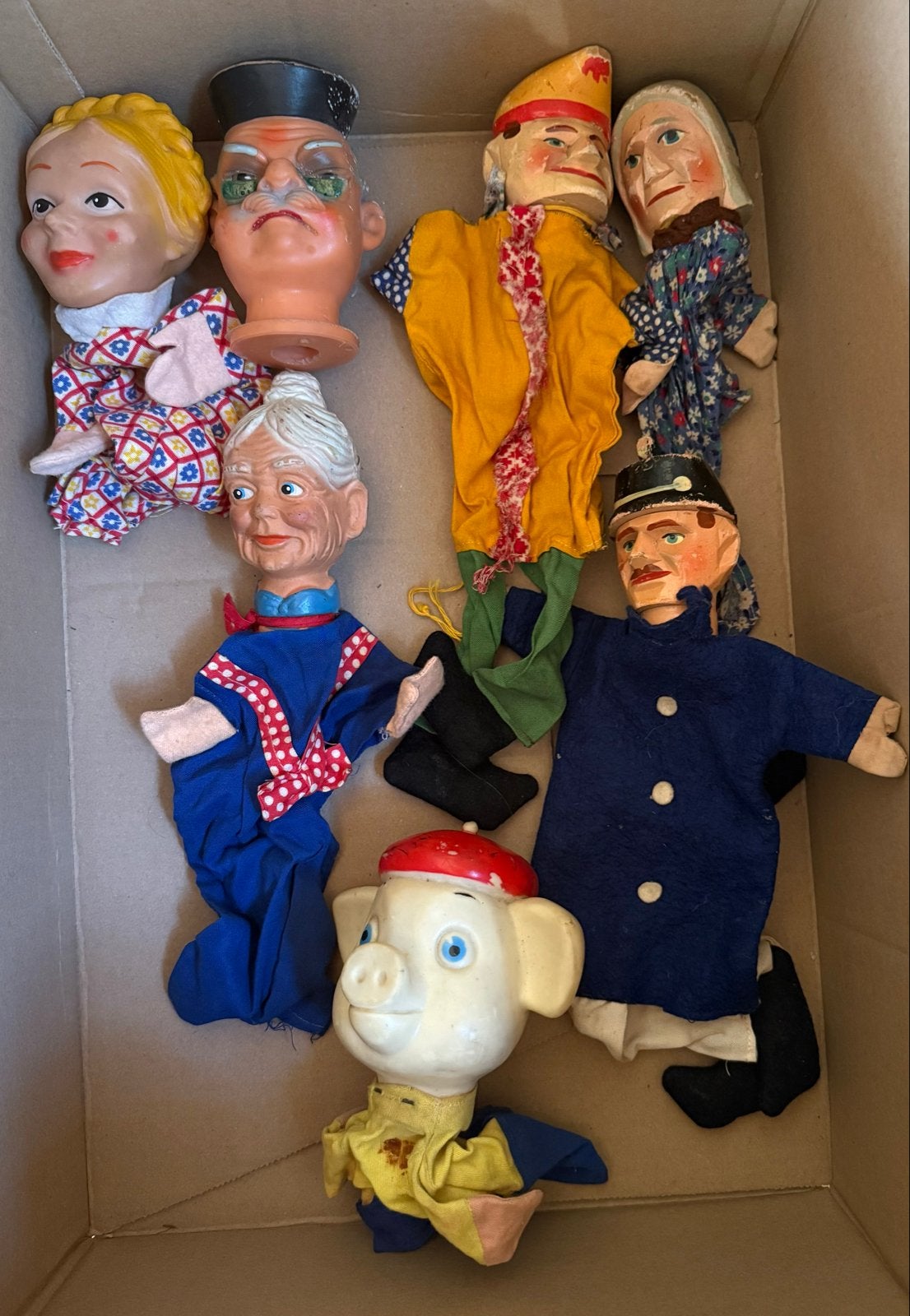 Antieke poppenkastpoppen - Set van 7 unieke figuren, Ophalen of Verzenden, Gebruikt, Overige typen