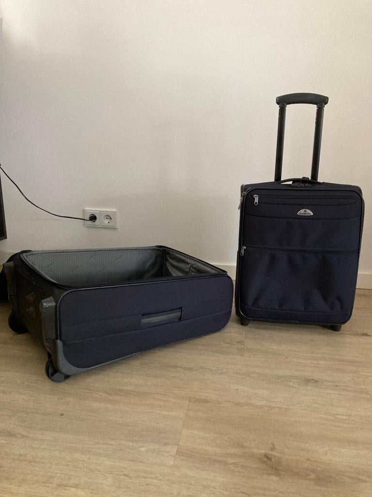 Donkerblauwe  Samsonite 2-dlg kofferset, Overige materialen, Gebruikt, 35 tot 45 cm, Wieltjes