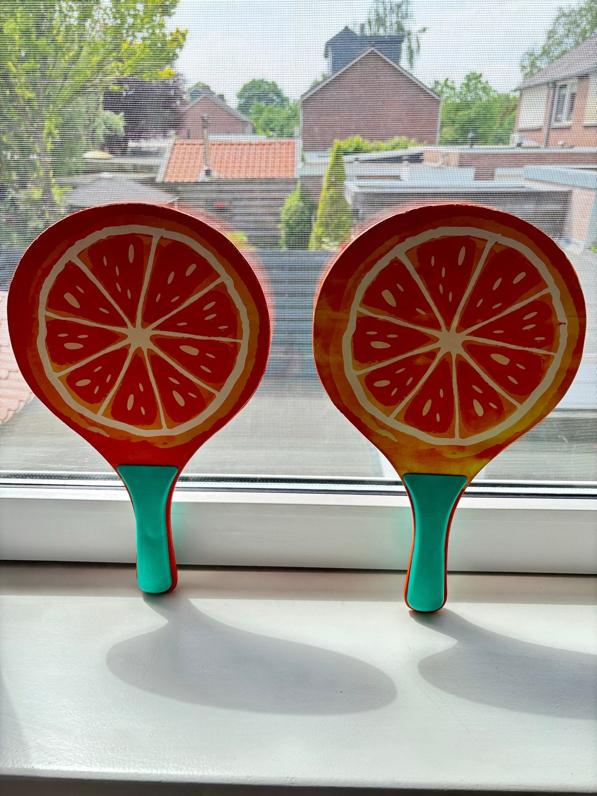 Leuke strandtennis set met grapefruit design, Ophalen of Verzenden, Gebruikt