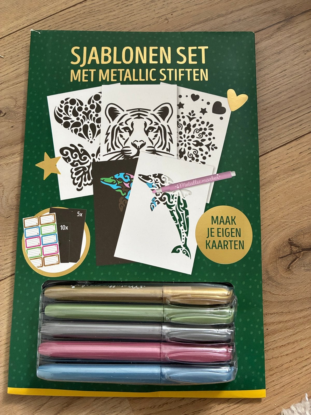 Sjablonen Set met Metallic Stiften - Maak je eigen kaarten, Dieren, Nieuw, Meerkleurig, Ophalen of Verzenden