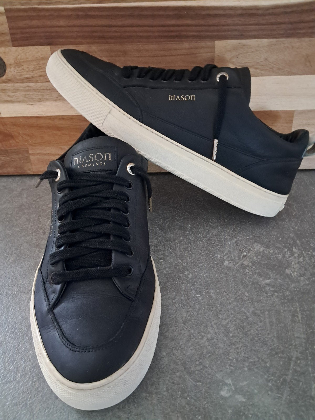 Mason Garments Zwarte Leren Sneakers - Maat 45, Kleding | Heren, Verzenden, Zwart, Sneakers of Gympen, Gedragen
