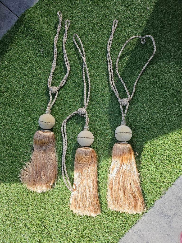 3 Oude Gordijn Embrasses - Goud/Beige met Steentjes, Minder dan 50 cm, Gebruikt, Overige kleuren, Ophalen of Verzenden