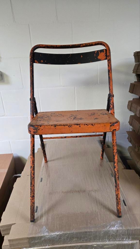 Vintage metalen Plichaise klapstoel - Oranje, Ophalen of Verzenden