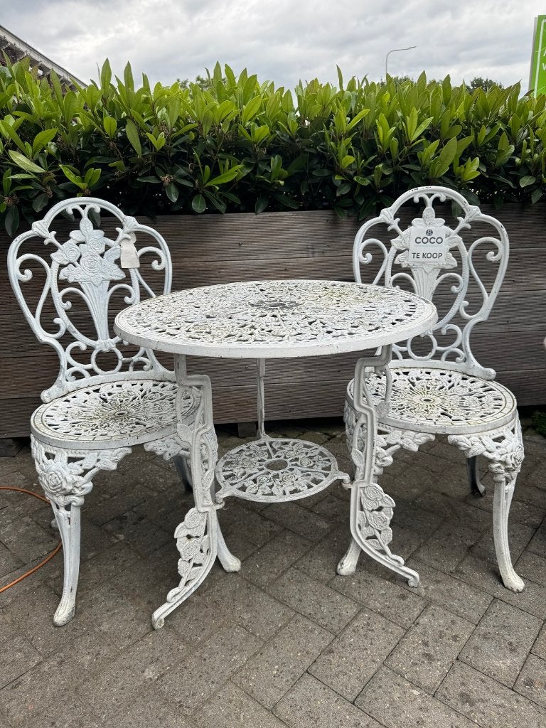 Mooi zeldzaam antiek wit bistrosetje tafel 2 stoelen, Antiek en Kunst, Ophalen