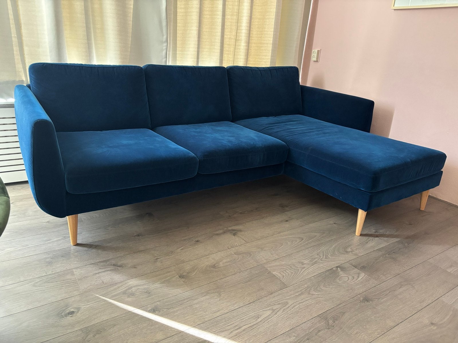 IKEA SMEDSTORP 3-zitsbank met chaise longue - Zo goed als ni, Huis en Inrichting, Ophalen, Zo goed als nieuw, Driepersoons, Stof