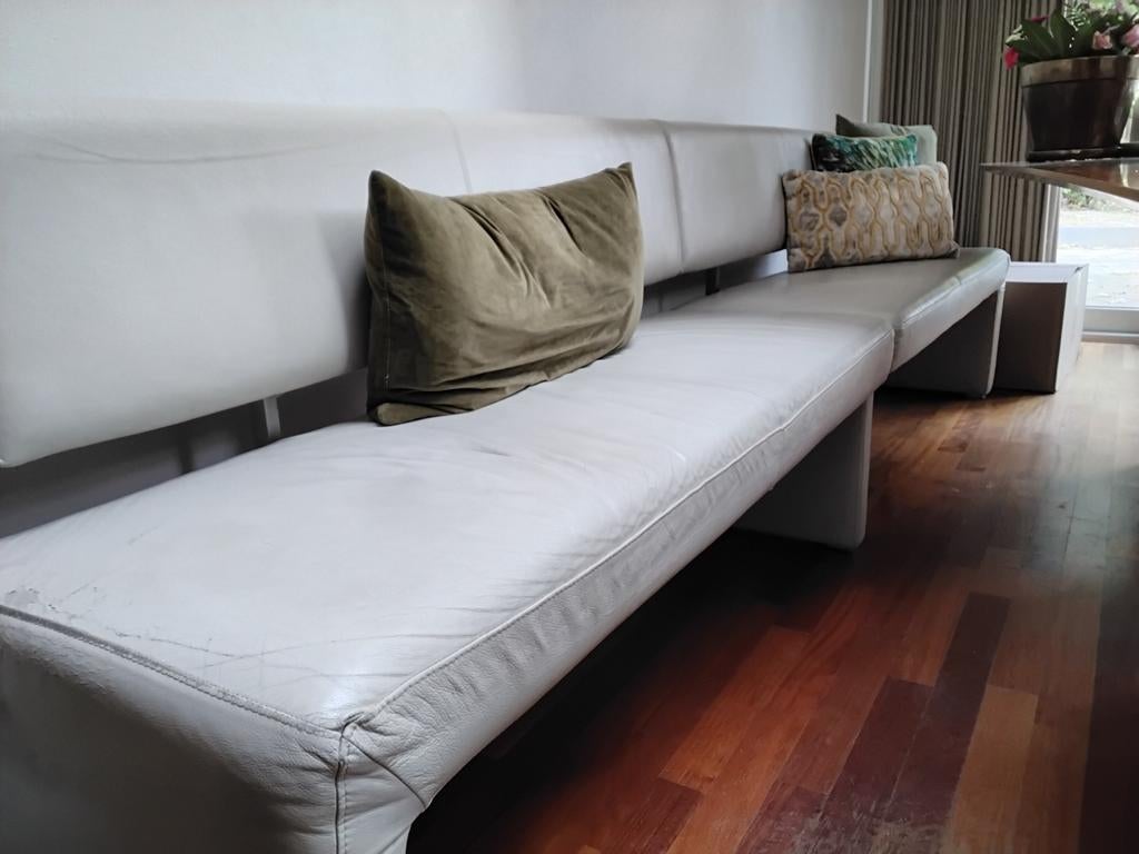 Witte leren eetkamerbank - 300 cm - Lichte slijtage, Ophalen, Gebruikt, 300 cm of meer, Leer