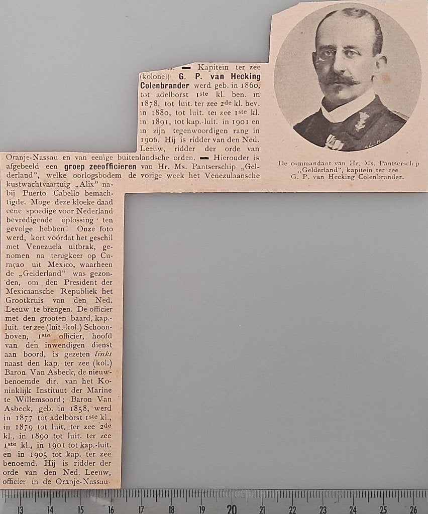 Marine 1908: comm. MS Gelderland v. Hecking Colenbrander, Verzamelen, Foto's en Prenten, Verzenden, Voor 1940, Gebruikt, Overige onderwerpen