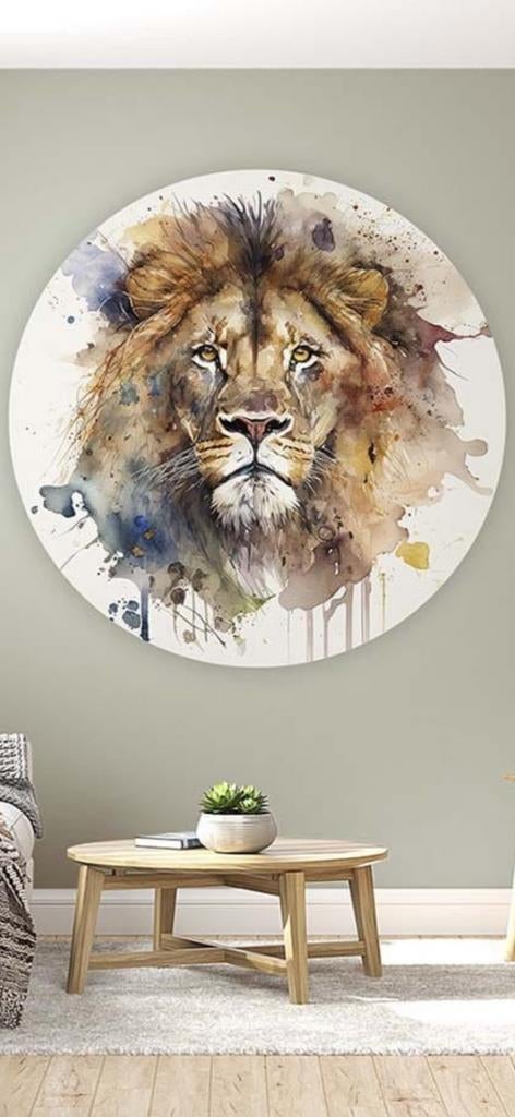 Muurcirkel Leeuw Aquarel Print 140 cm - Nieuw in Doos, Ophalen