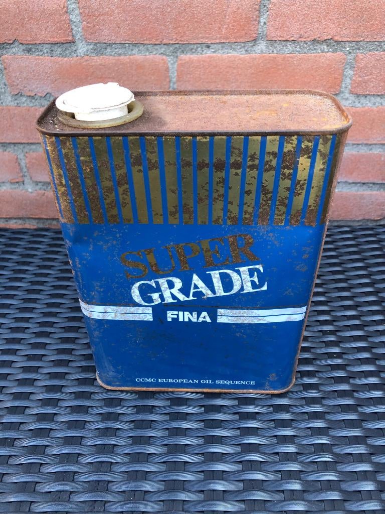 Oud FINA Super Grade blik. Olie 2 ltr. Motor oil., Verzamelen, Ophalen of Verzenden, Gebruikt, Overige typen