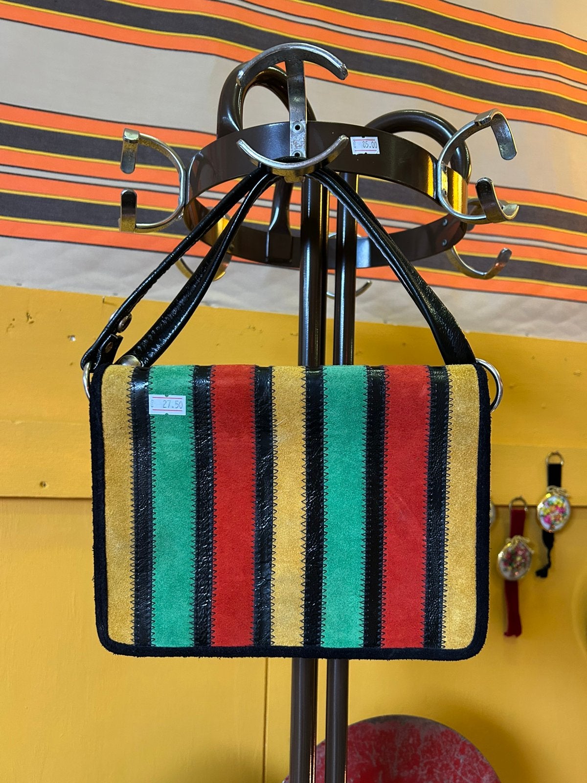 Vrolijke gekleurde vintage leren handtas, Overige kleuren, ?, Zo goed als nieuw, Handtas