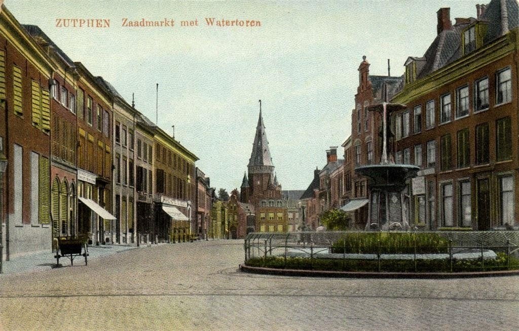 Zutphen, Zaadmarkt met Watertoren - kar - ongelopen, Ophalen of Verzenden, Voor 1920, Ongelopen, Gelderland
