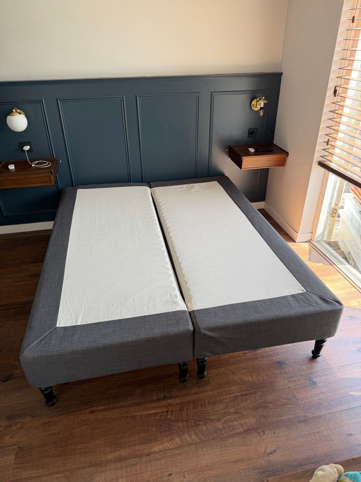 IKEA Dunvik | Boxspring | 160cm | grijs, Ophalen, Gebruikt, Tweepersoons, 200 cm