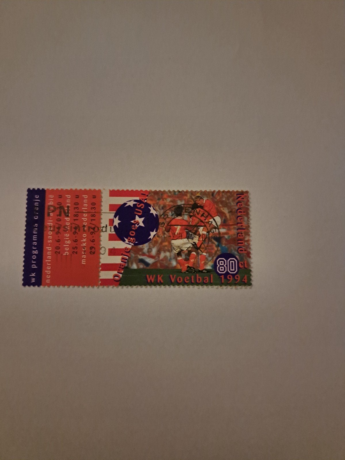 WK Voetbal 1994 postzegel - Oranje/USA, Postzegels en Munten, Ophalen of Verzenden, Na 1940, Gestempeld