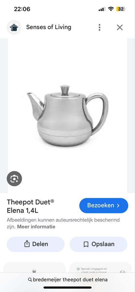 Gezocht Bredemeijer Theepot Elena Duet  - RVS Dubbelwandig, Ophalen, Zo goed als nieuw